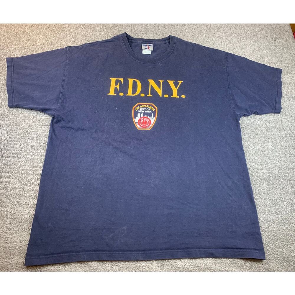 Vintage Jerzees Men's XL Dark Blue Fire Department FDNY NYC Graphic T-Shirt‎